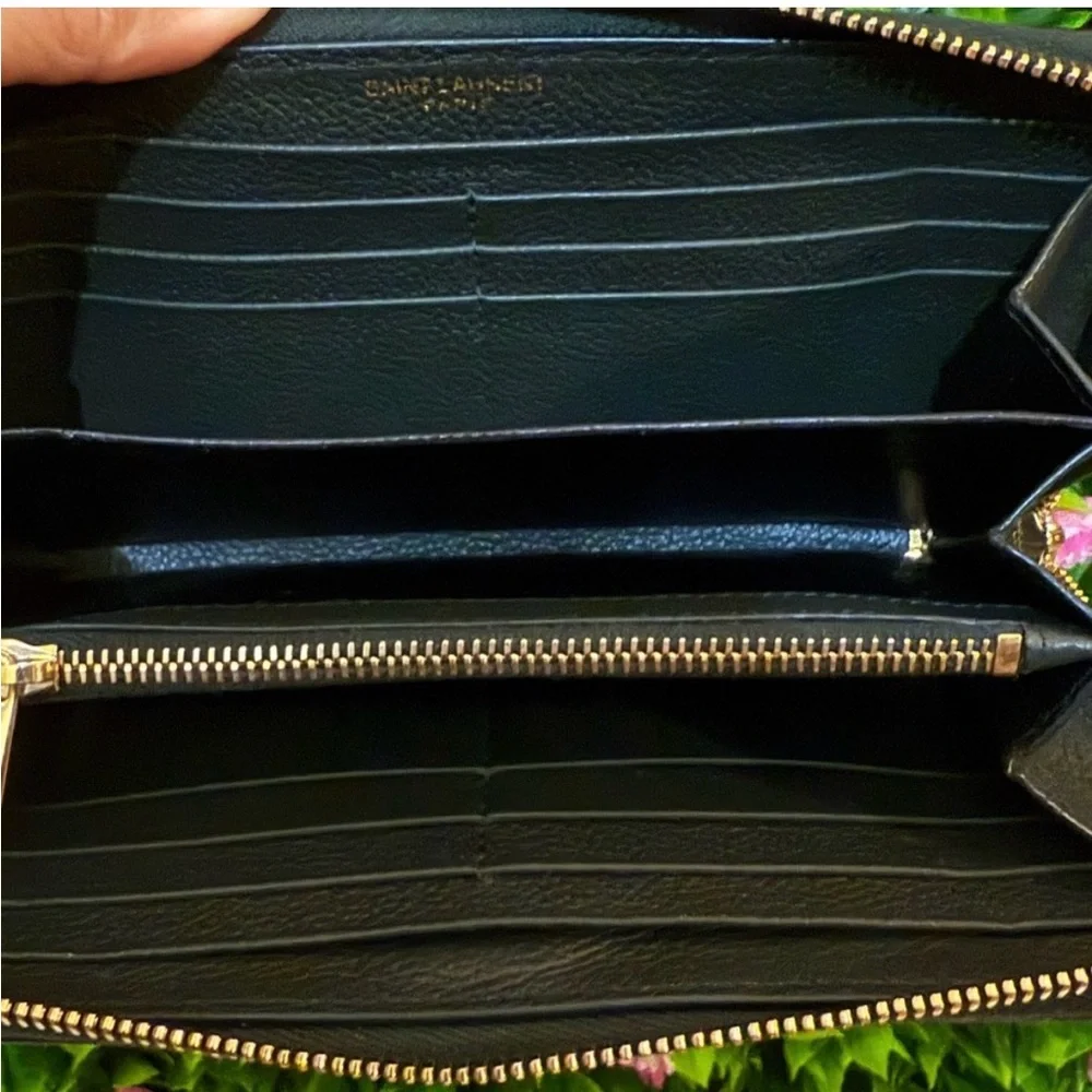 Saint Laurent Green YSL Monogram Leather Wallet - Picture 8 of 10